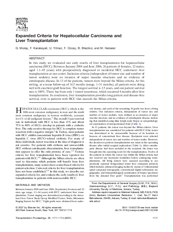 (PDF) Expanded Criteria for Hepatocellular Carcinoma and Liver ...