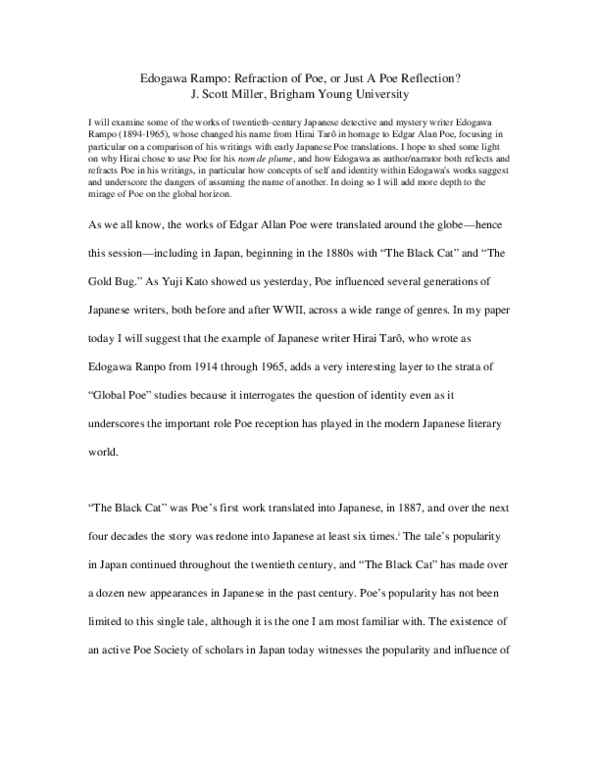 (DOC) Edogawa Rampo: Refraction of Poe, or Just A Poe Reflection?