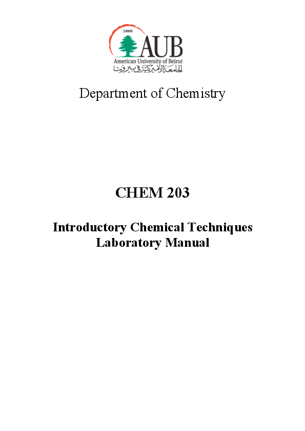(PDF) CHEM 203 Introductory Chemical Techniques Laboratory Manual