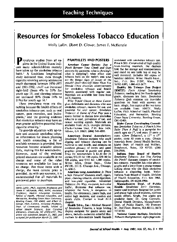 (PDF) Resources for Smokeless Tobacco Education