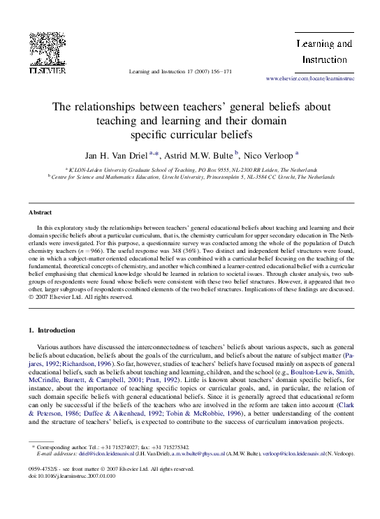 (PDF) The relationships between teachers' general beliefs about ...