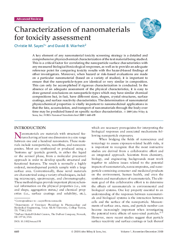 (PDF) Characterization of nanomaterials for toxicity assessment