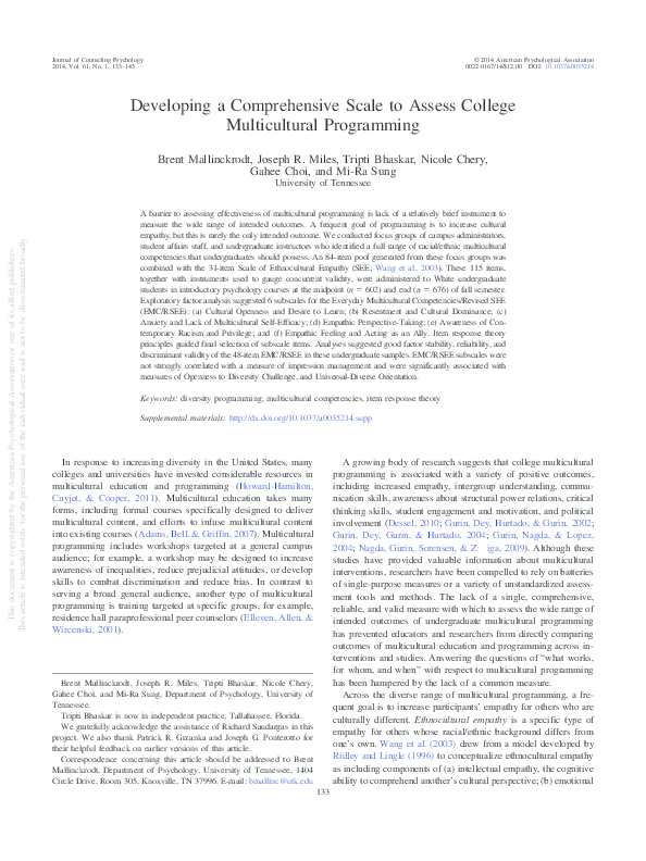 (PDF) Developing a comprehensive scale to assess college multicultural ...