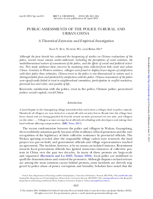 (PDF) PUBLIC ASSESSMENTS OF THE POLICE IN RURAL AND URBAN CHINA A ...