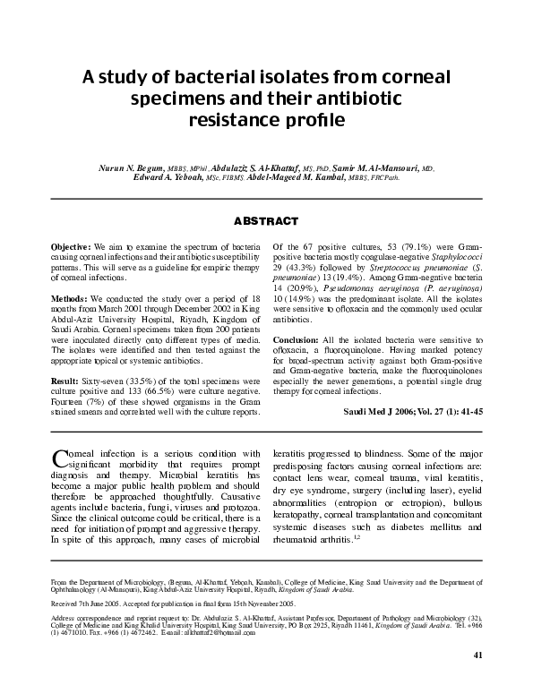 (PDF) A study of bacterial isolates from corneal specimens and their ...