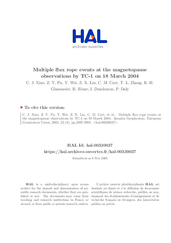 (PDF) Multiple flux rope events at the magnetopause observations by TC ...