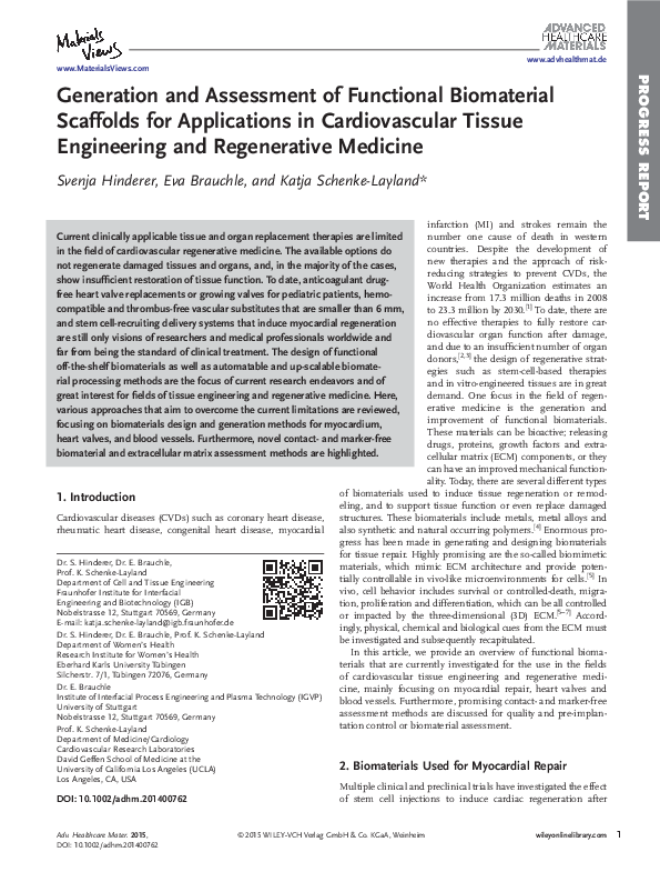 (PDF) Generation and Assessment of Functional Biomaterial Scaffolds for ...