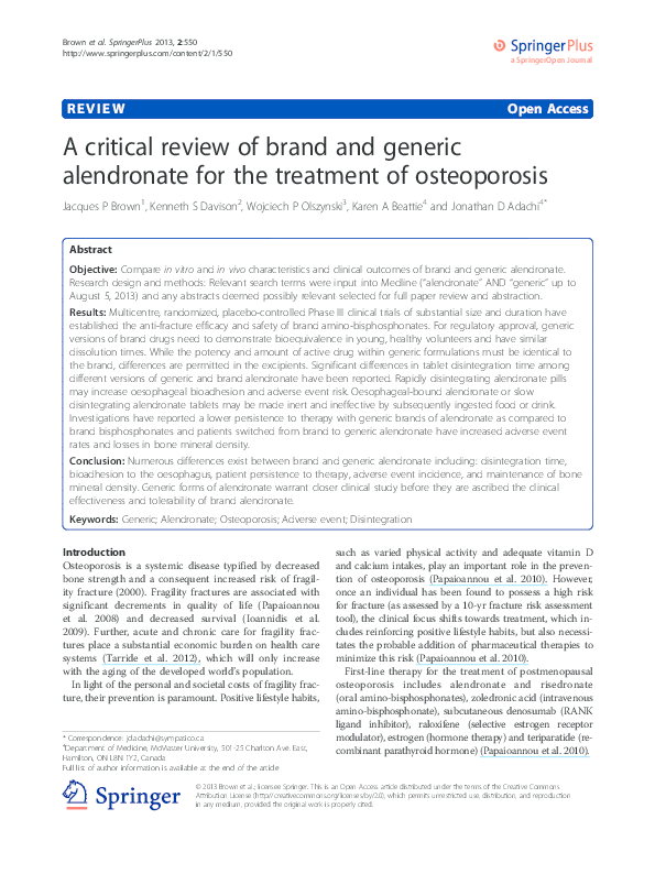 (PDF) A critical review of brand and generic alendronate for the ...