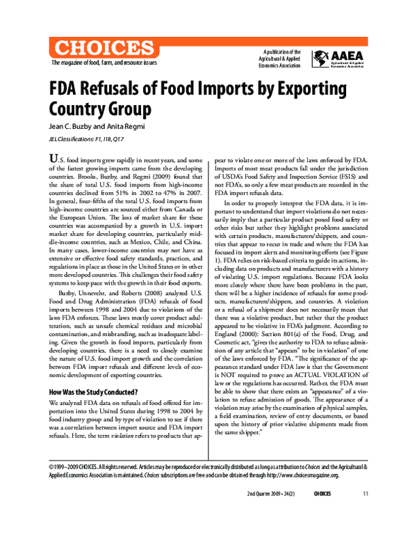 (PDF) FDA Refusals of Food Imports by Exporting Country Group