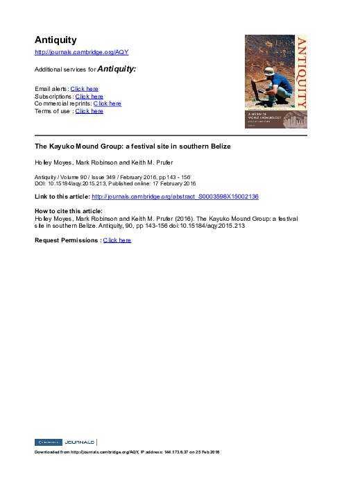 Antiquity The Kayuko Mound Group: a festival site in southern Belize