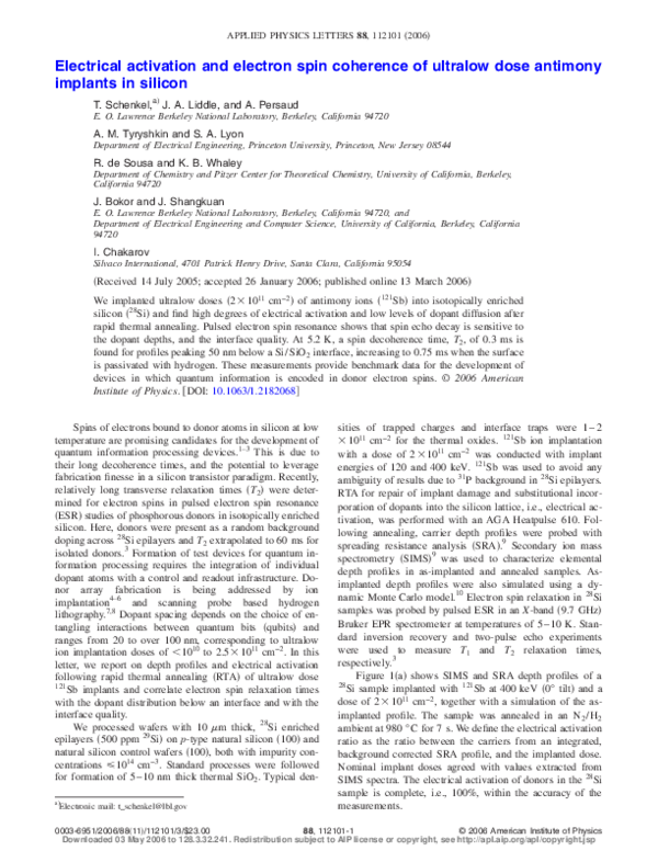 (PDF) Electrical activation and electron spin coherence of ultralow ...