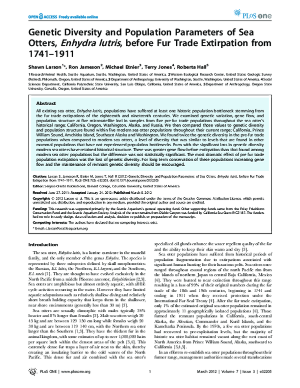 (PDF) Genetic Diversity and Population Parameters of Sea Otters ...