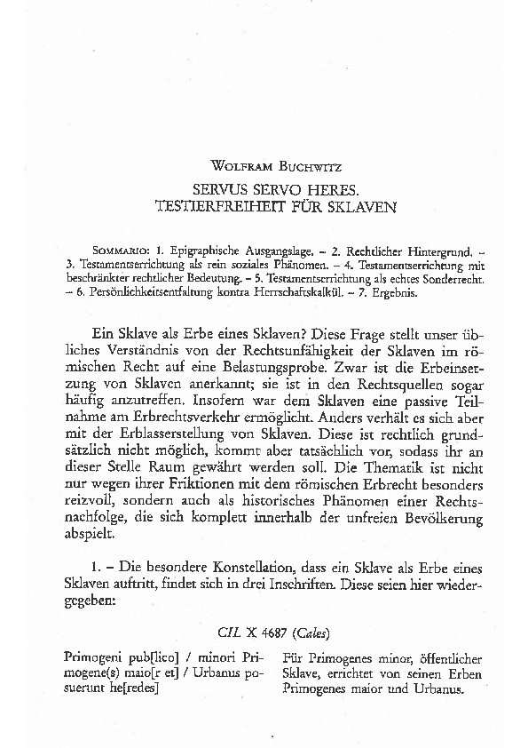 (PDF) Servus servo heres Testierfreiheit für Sklaven Wolfram
