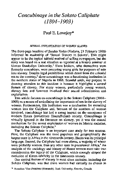 First page of “Concubinage in the Sokoto caliphate (1804–1903”