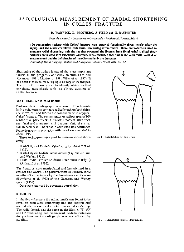 (PDF) Radiological measurement of radial shortening in Colles' fracture