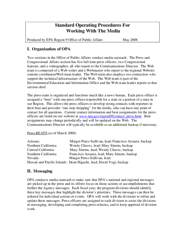 (PDF) Standard Operating Procedures For Working With The Media