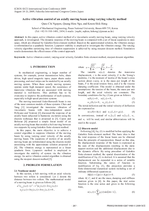 (PDF) Active vibration control of an axially moving beam using varying ...