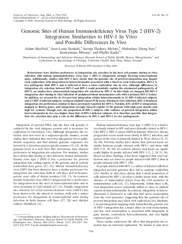 (PDF) Genomic Sites of Human Immunodeficiency Virus Type 2 (HIV-2 ...