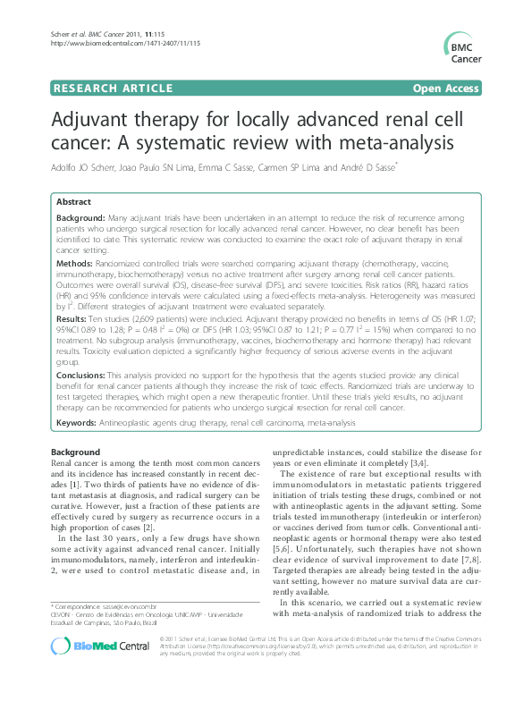 (PDF) Adjuvant therapy for locally advanced renal cell cancer: A ...