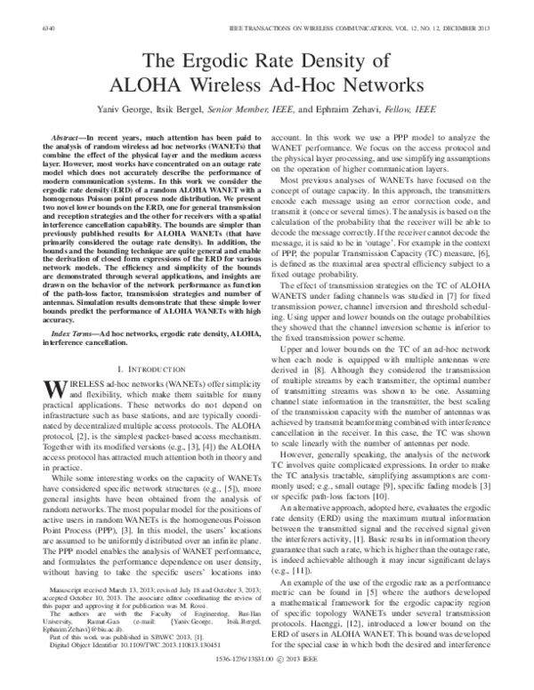 (PDF) The Ergodic Rate Density of ALOHA Wireless Ad-Hoc Networks