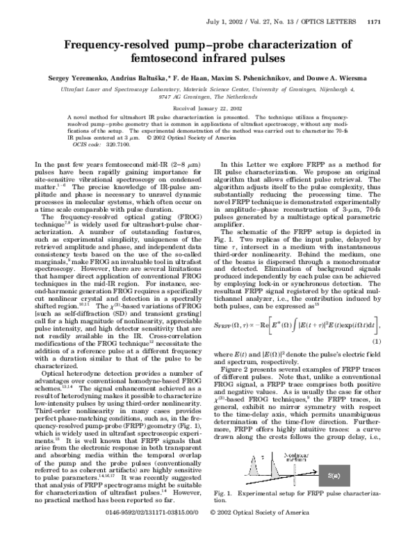 (PDF) Frequency-resolved pump-probe characterization of femtosecond ...