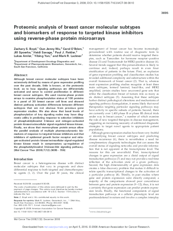 (PDF) Proteomic analysis of breast cancer molecular subtypes and ...