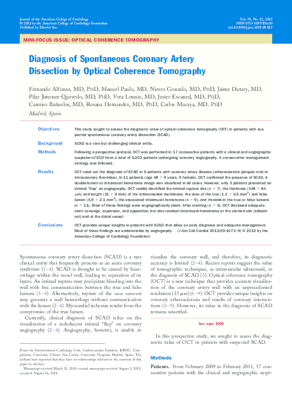(PDF) Diagnosis of Spontaneous Coronary Artery Dissection by Optical ...