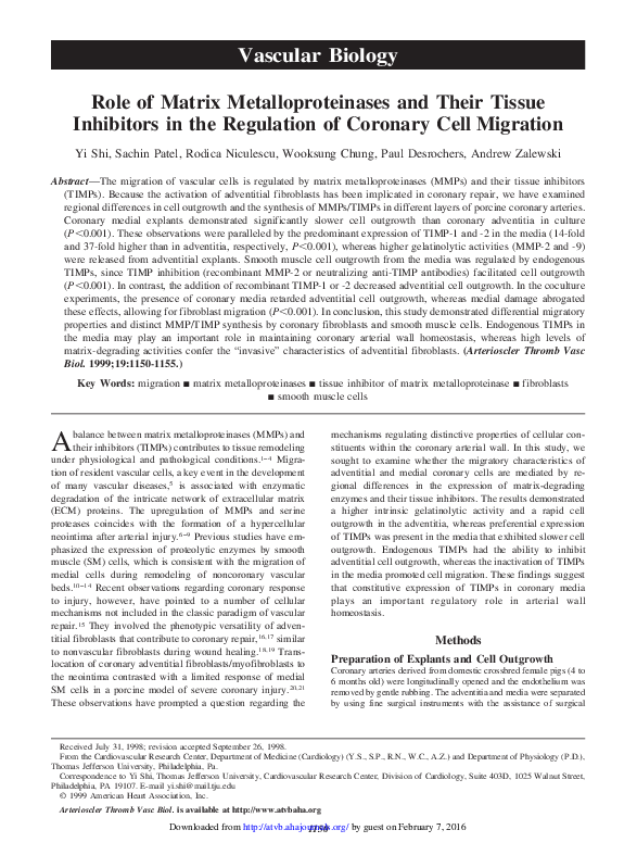(PDF) Role of Matrix Metalloproteinases and Their Tissue Inhibitors in ...