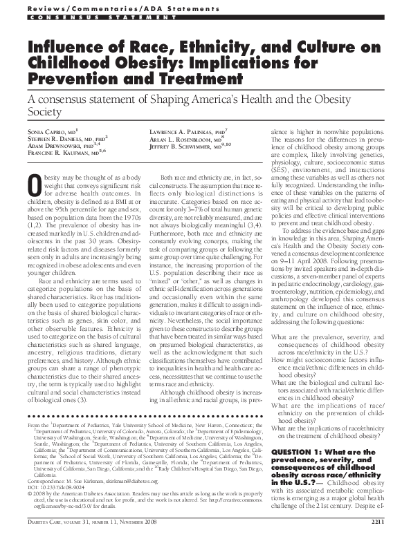 (PDF) Influence of Race, Ethnicity, and Culture on Childhood Obesity ...
