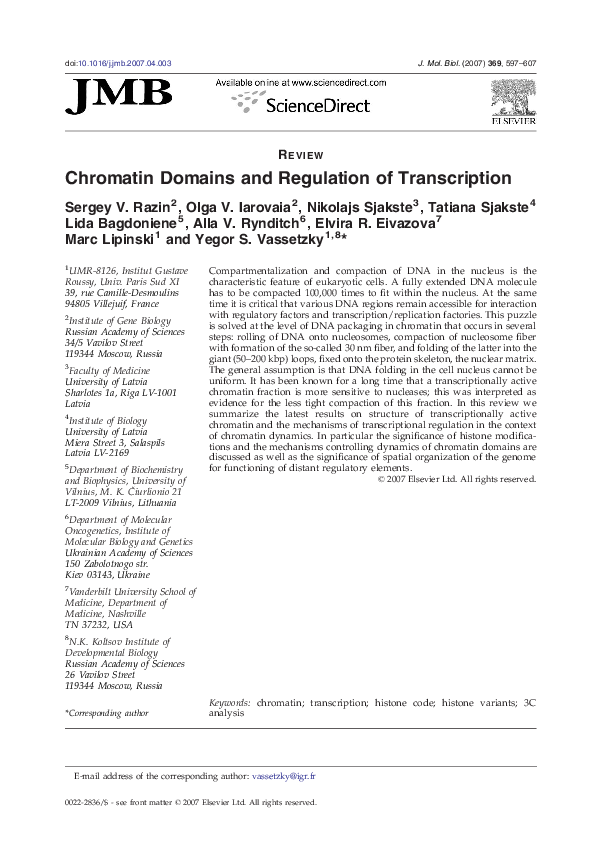 (PDF) Chromatin Domains and Regulation of Transcription