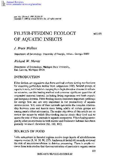 Pdf Filter Feeding Ecology Of Aquatic Insects Richard Merritt