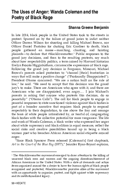 (PDF) The Uses of Anger: Wanda Coleman and the Poetry of Black Rage