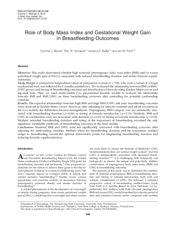 (PDF) Role of Body Mass Index and Gestational Weight Gain in ...
