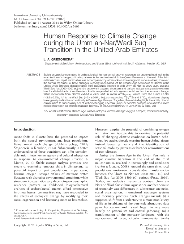 (PDF) Human response to climate change during the Umm an- Nar/Wadi Suq ...