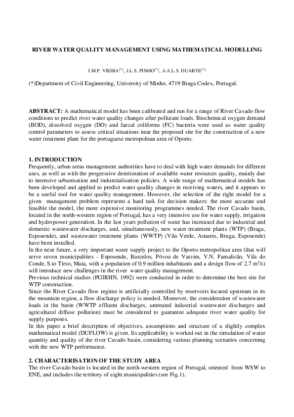 Pdf River Water Quality Management Using Mathematical Modelling