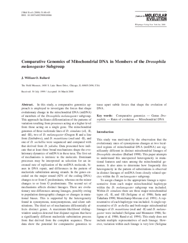 (PDF) Comparative genomics of mitochondrial DNA in members of the ...