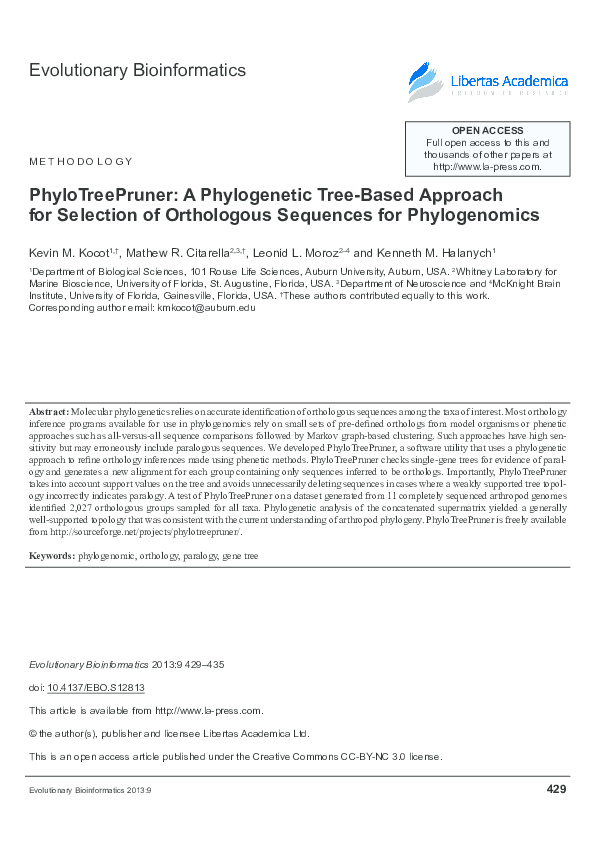 (PDF) PhyloTreePruner: A Phylogenetic Tree-Based Approach for Selection ...