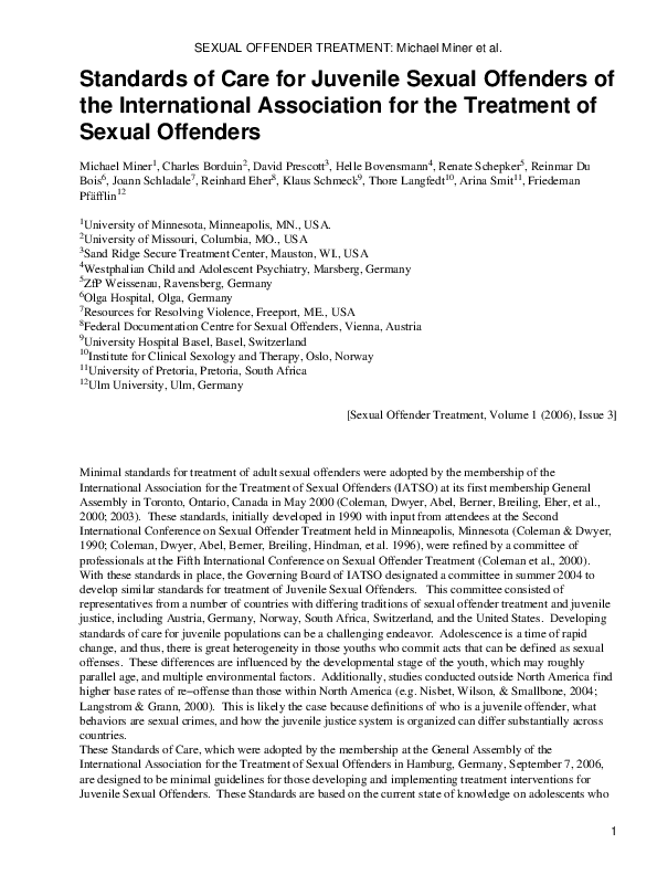 (PDF) Standards of care for juvenile sexual offenders of the