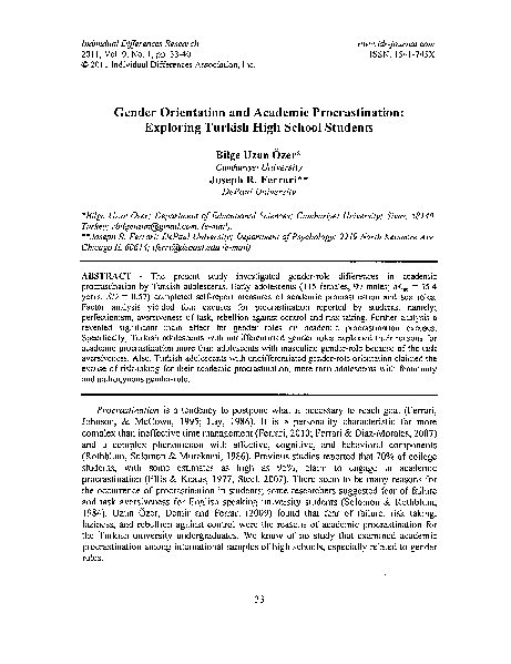 (PDF) Gender Orientation and Academic Procrastination: Exploring ...