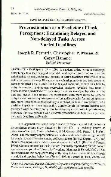 (PDF) Procrastination as a Predictor of Task Perceptions: Examining ...