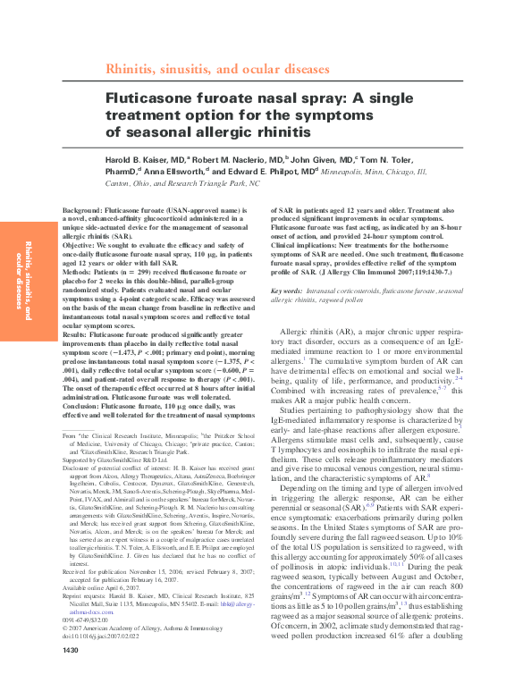 (PDF) Fluticasone furoate nasal spray A single treatment option for the symptoms of seasonal