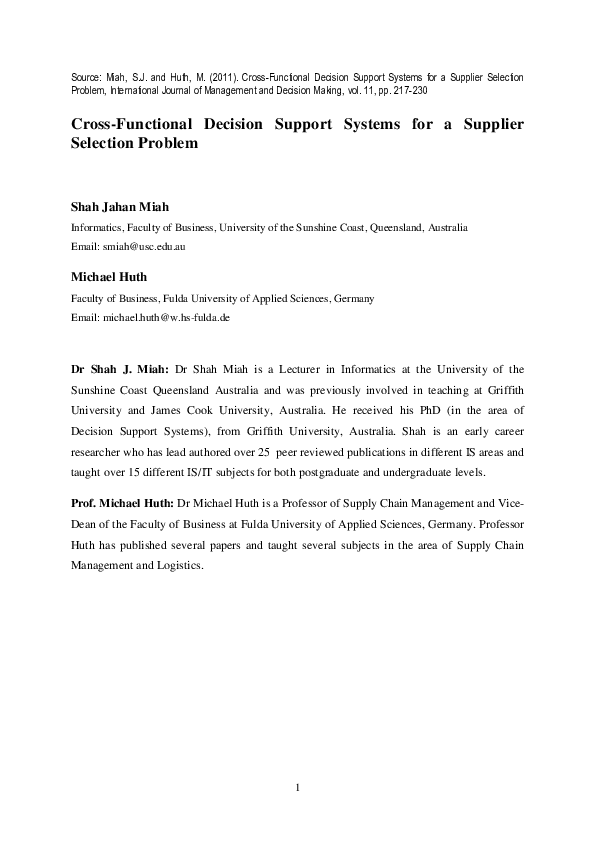 (PDF) Cross-functional decision support systems for a supplier ...