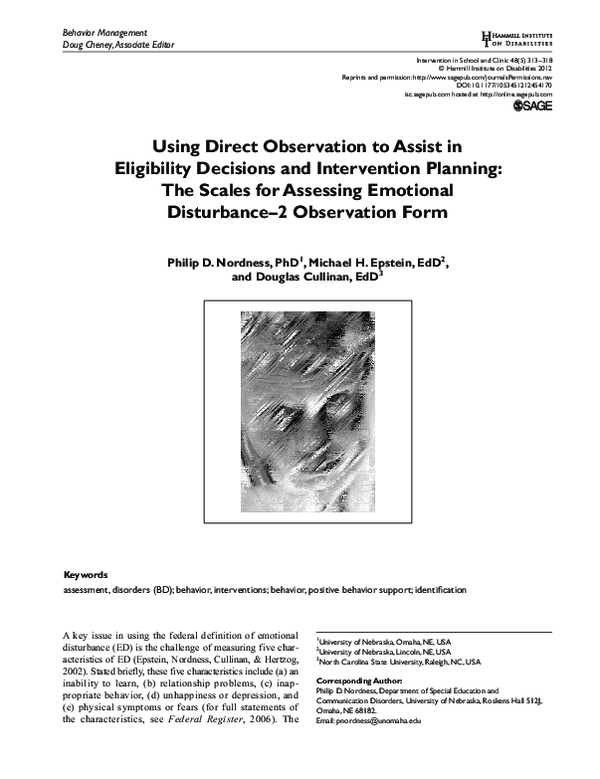 (PDF) Scale for assessing emotional disturbance Philip Nordness
