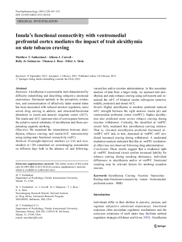 (PDF) Insula’s functional connectivity with ventromedial prefrontal ...