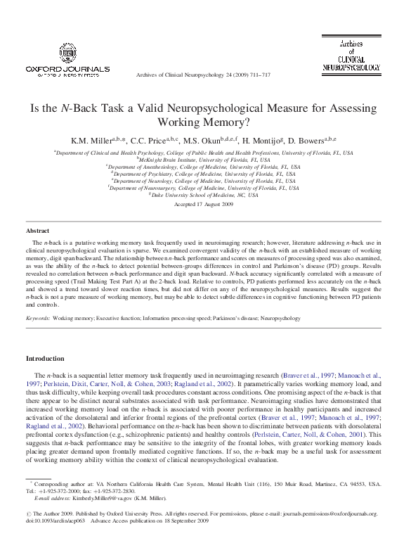 (PDF) Is the N-Back Task a Valid Neuropsychological Measure for ...
