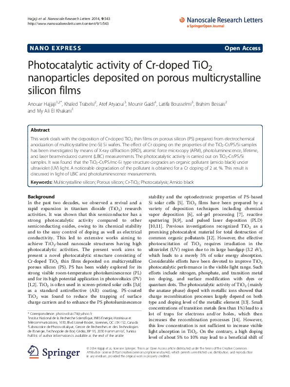 (PDF) Photocatalytic activity of Cr-doped TiO2 nanoparticles deposited ...