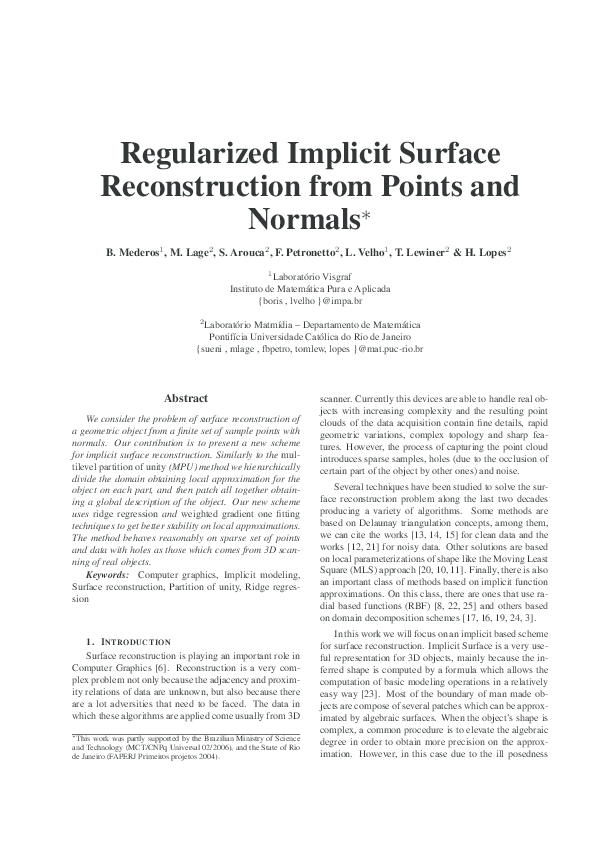 (PDF) Regularized implicit surface reconstruction from points and normals