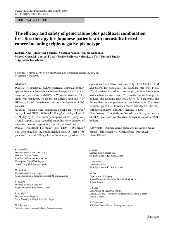 (PDF) The efficacy and safety of gemcitabine plus paclitaxel ...
