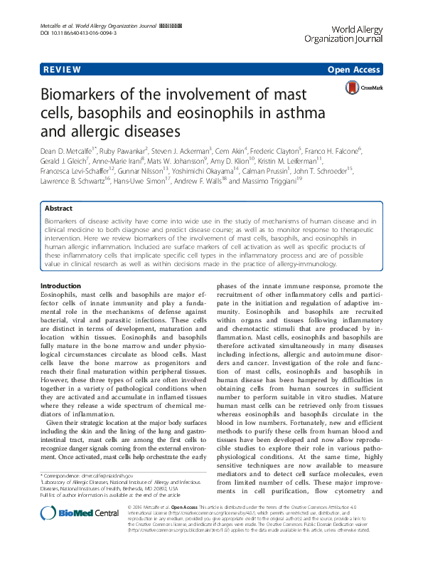 (PDF) Biomarkers of the involvement of mast cells, basophils and ...