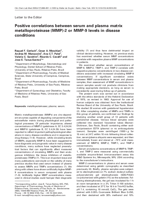 (PDF) Positive correlations between serum and plasma matrix ...